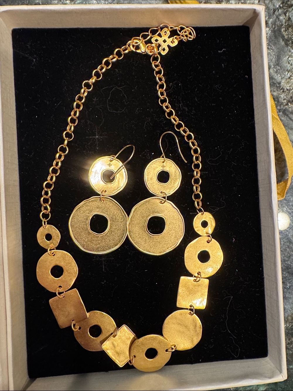 Gold Disc Statement Necklace & Earrings Set - Women Jewelry